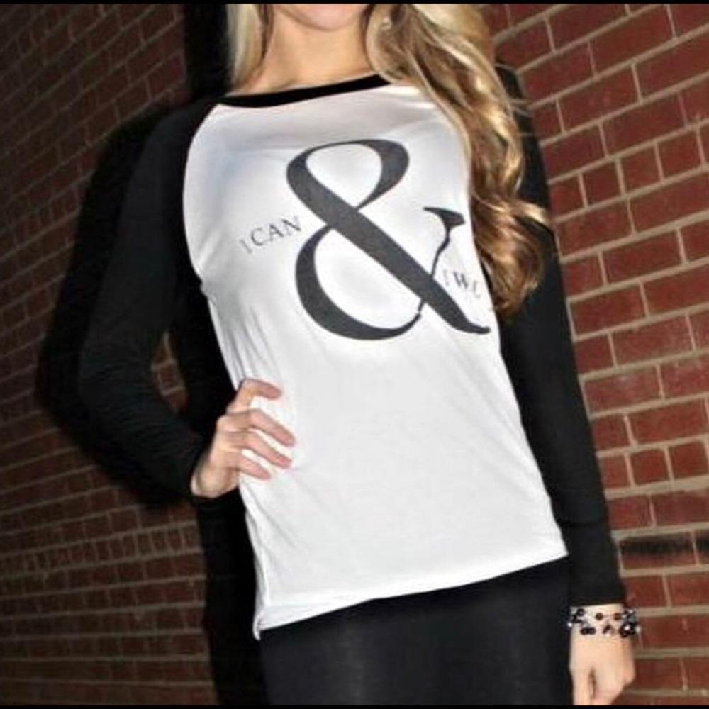 Black and white baseball style blouse